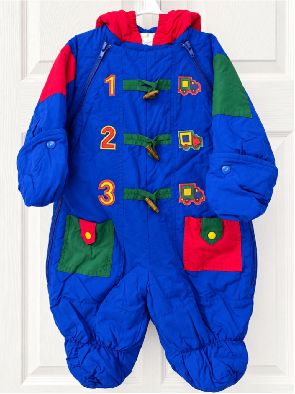 Vintage Baby Snowsuit 9M Made in Canada Train 1 2 3 Colorblock One Piece